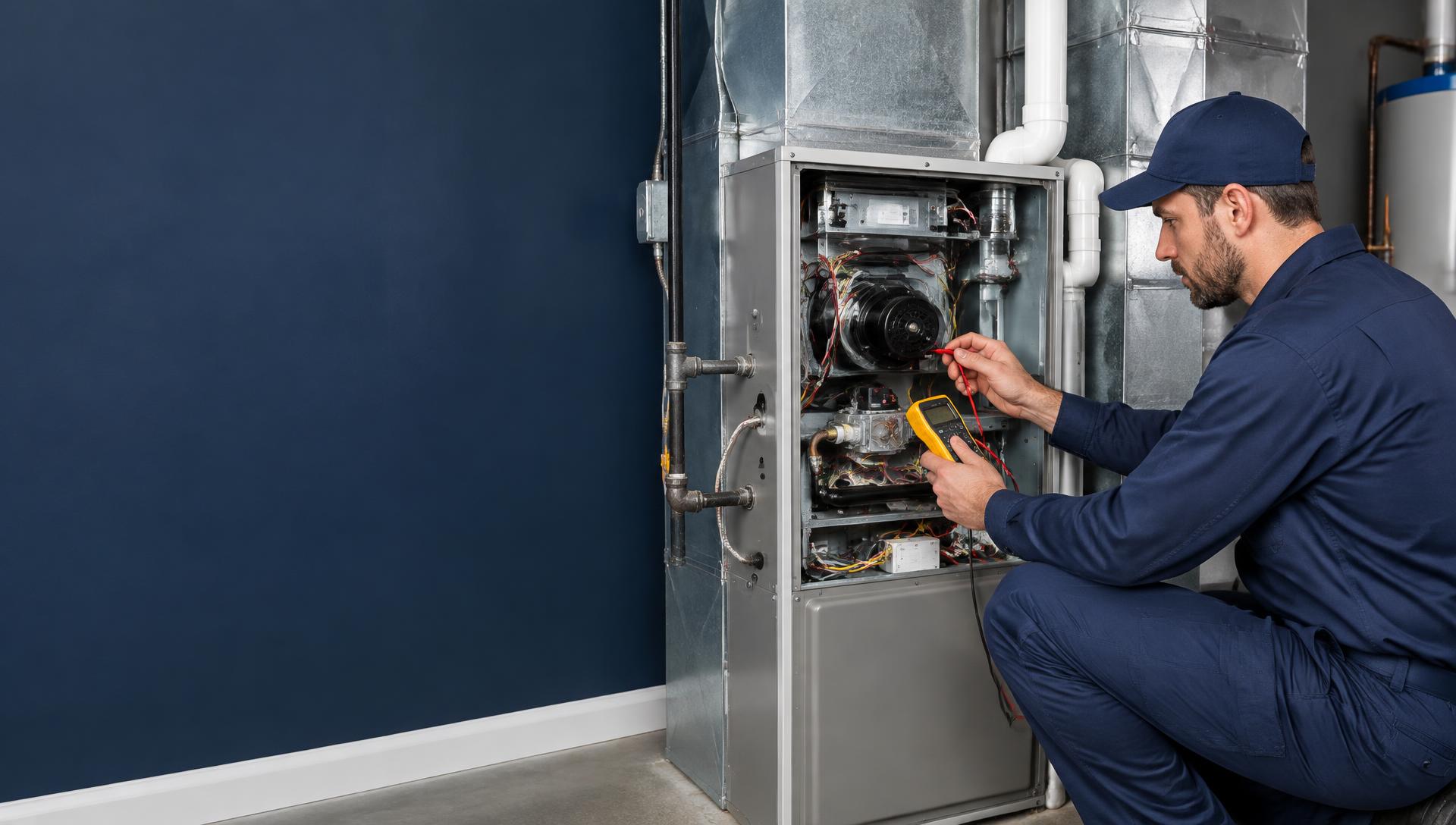 Local heating professional inspecting a residential furnace